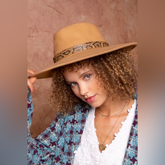 Wide Brim Snake Print Belt Wool Fedora Hat - POL - Picture 4 of 7
